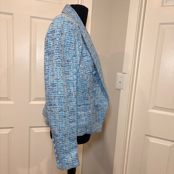 L'Agence Brooke Double Breasted Tweed Blazer in Light Blue Size 6 - Picture 4 of 7